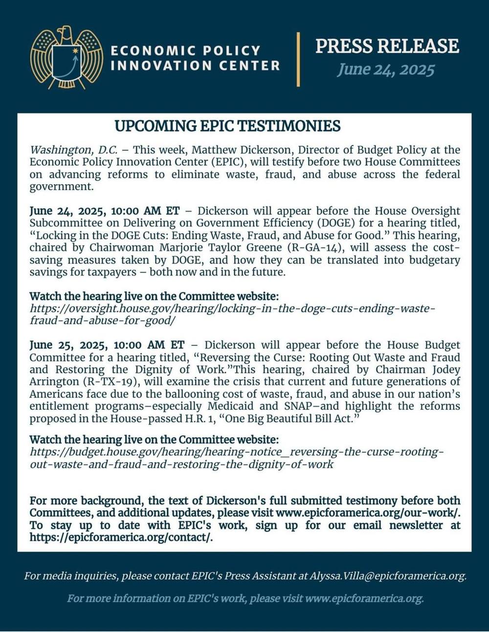 EPICs Matthew Dickerson To Testify Before House Committees 15
